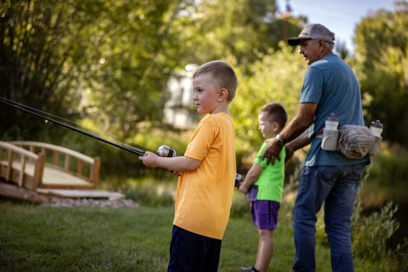 Family fishing on the property